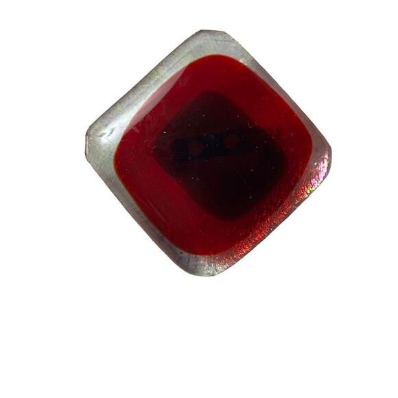 Mid Century Red Murano Glass Square Modernist Vintage Brooch Pin - Picture 1 of 5